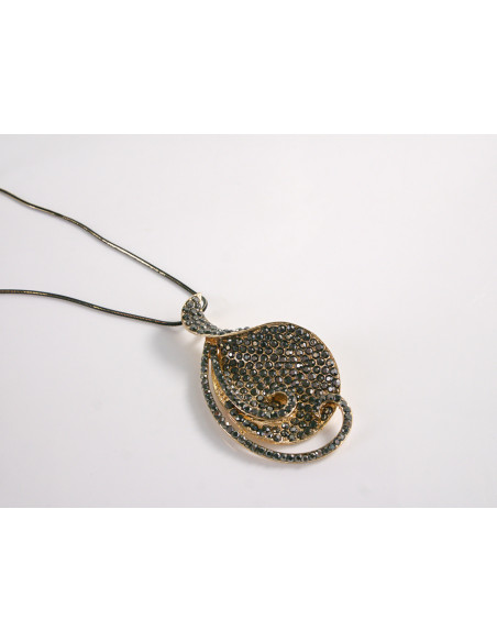 NASZYJNIK DŁUGI WISIOR MEDALION GRAFITOWY LIŚĆ  Lolita Akcesoria