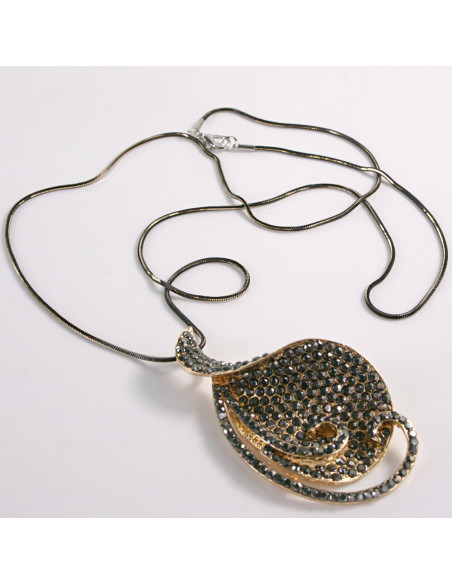 NASZYJNIK DŁUGI WISIOR MEDALION GRAFITOWY LIŚĆ  Lolita Akcesoria