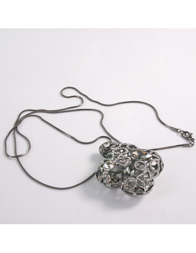 NASZYJNIK DŁUGI WISIOR  GRAFITOWY MEDALION...