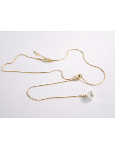 NASZYJNIK ZŁOTA KRAWATKA Z PERŁĄ POD SZYJĘ...