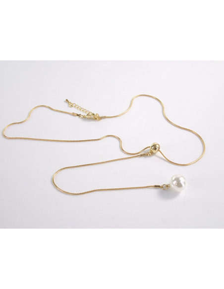 NASZYJNIK ZŁOTA KRAWATKA Z PERŁĄ POD SZYJĘ  Lolita Akcesoria