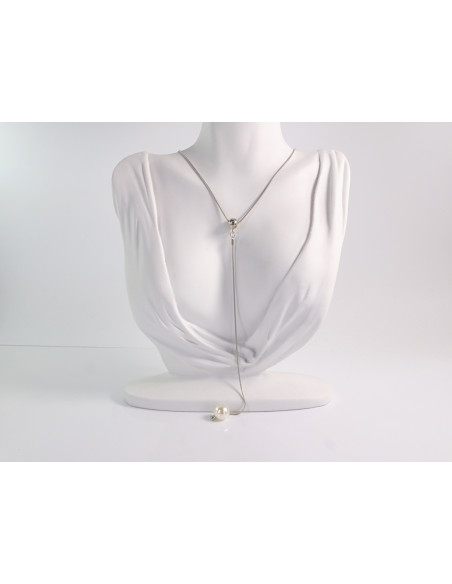 NASZYJNIK SREBRNA KRAWATKA Z PERŁĄ POD SZYJĘ  Lolita Akcesoria