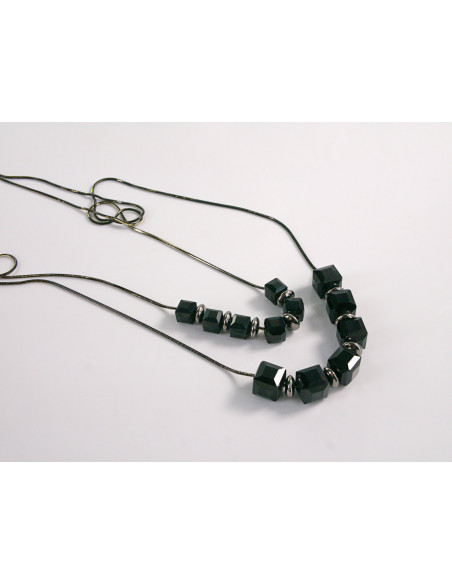 NASZYJNIK WIECZOROWY PODWÓJNY DŁUGI  Z KORALIKAMI Lolita Akcesoria