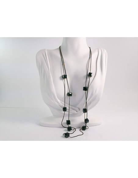 NASZYJNIK WIECZOROWY PODWÓJNY DŁUGI  Z KORALIKAMI Lolita Akcesoria