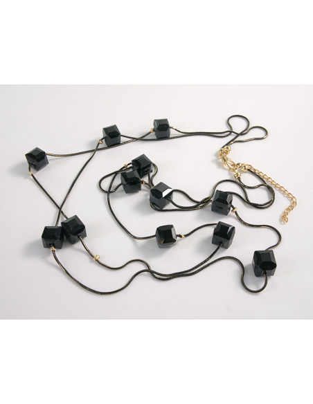 NASZYJNIK WIECZOROWY PODWÓJNY DŁUGI  Z KORALIKAMI Lolita Akcesoria