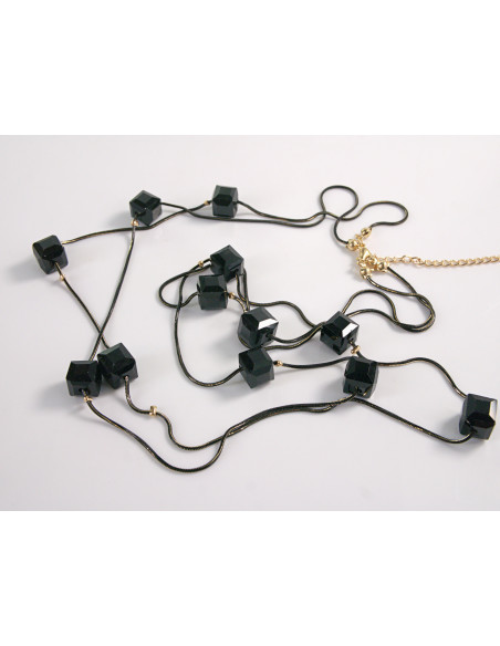 NASZYJNIK WIECZOROWY PODWÓJNY DŁUGI  Z KORALIKAMI Lolita Akcesoria