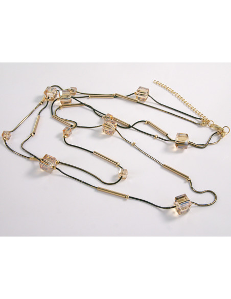 NASZYJNIK WIECZOROWY PODWÓJNY DŁUGI  Z KORALIKAMI Lolita Akcesoria