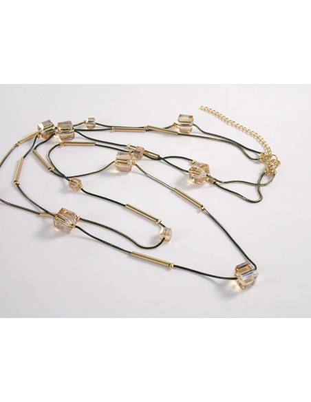 NASZYJNIK WIECZOROWY PODWÓJNY DŁUGI  Z KORALIKAMI Lolita Akcesoria