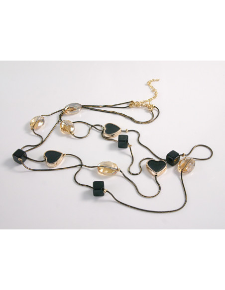 NASZYJNIK WIECZOROWY PODWÓJNY DŁUGI  Z KORALIKAMI Lolita Akcesoria