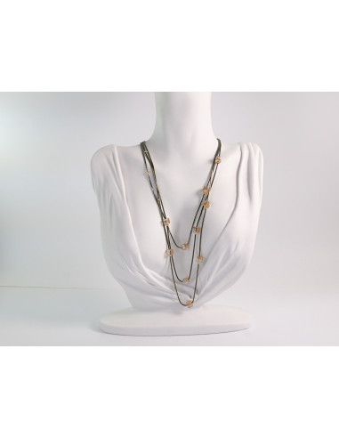 NASZYJNIK WIECZOROWY POTRÓJNY   Z KORALIKAMI...