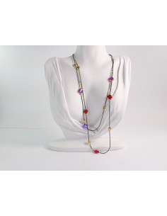 NASZYJNIK WIECZOROWY PODWÓJNY  Z KORALIKAMI Lolita Akcesoria