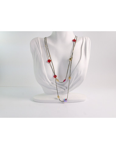 NASZYJNIK WIECZOROWY PODWÓJNY  Z KORALIKAMI...