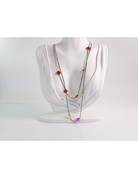 NASZYJNIK WIECZOROWY PODWÓJNY  Z KORALIKAMI Lolita Akcesoria