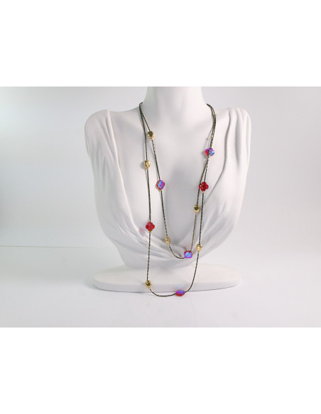 NASZYJNIK WIECZOROWY PODWÓJNY  Z KORALIKAMI Lolita Akcesoria