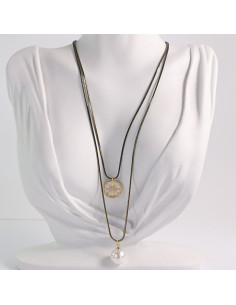 NASZYJNIK WIECZOROWY PODWÓJNY  Z PERŁĄ  Lolita Akcesoria