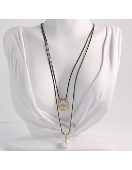 NASZYJNIK WIECZOROWY PODWÓJNY  Z PERŁĄ  Lolita Akcesoria