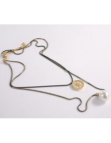 NASZYJNIK WIECZOROWY PODWÓJNY  Z PERŁĄ  Lolita...