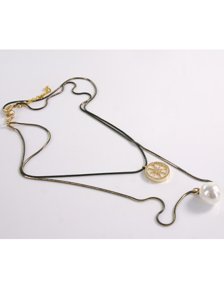 NASZYJNIK WIECZOROWY PODWÓJNY  Z PERŁĄ  Lolita Akcesoria