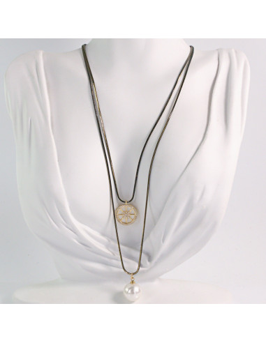 NASZYJNIK WIECZOROWY PODWÓJNY  Z PERŁĄ  Lolita...