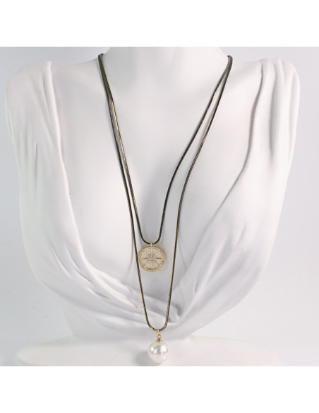 NASZYJNIK WIECZOROWY PODWÓJNY  Z PERŁĄ  Lolita Akcesoria