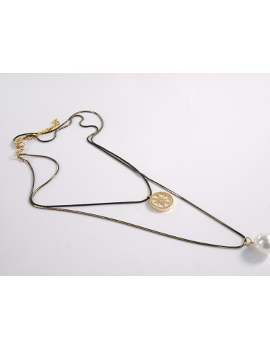 NASZYJNIK WIECZOROWY PODWÓJNY  Z PERŁĄ  Lolita...