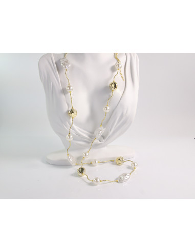 NASZYJNIK WIECZOROWY DŁUGI z PERŁAMI  PERŁY...