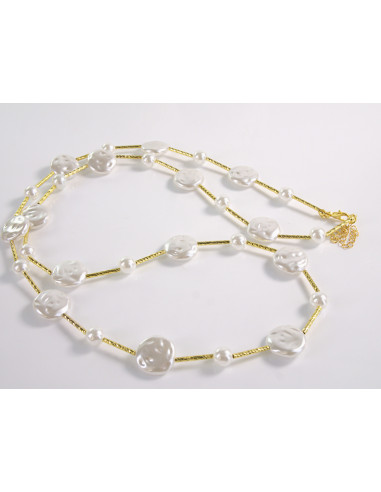 NASZYJNIK WIECZOROWY DŁUGI z PERŁAMI  PERŁY...