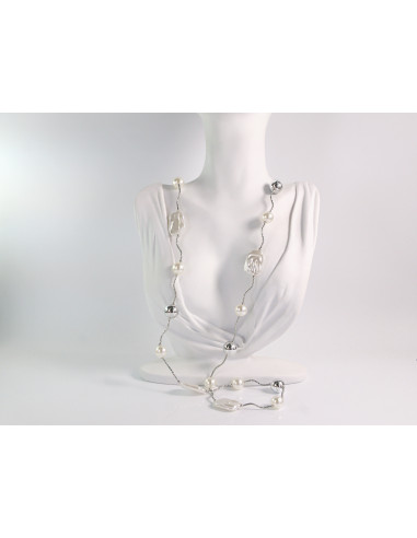 NASZYJNIK WIECZOROWY DŁUGI z PERŁAMI  PERŁY...