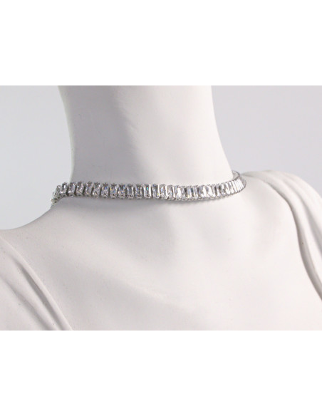 NASZYJNIK TENNIS KOLIA POD SZYJĘ CYRKONIE  Lolita Akcesoria SREBRNY