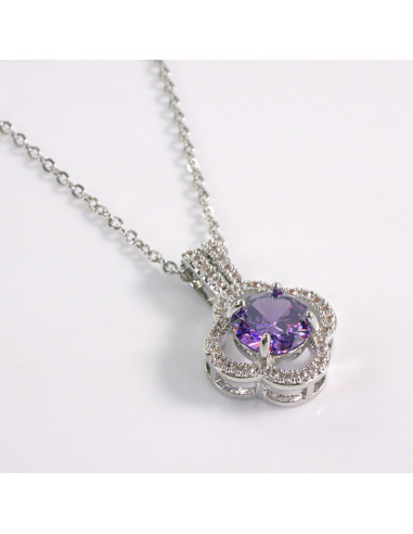 NASZYJNIK KWIAT FIOLETOWY KWIATEK STAL...