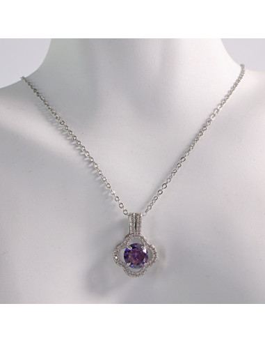 NASZYJNIK KWIAT FIOLETOWY KWIATEK STAL...