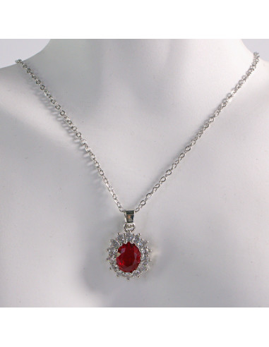 NASZYJNIK OWAL CZERWONY KAMIEŃ STAL...