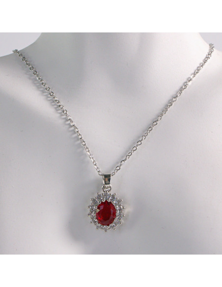 NASZYJNIK OWAL CZERWONY KAMIEŃ STAL CHIRURGICZNA LOLITA AKCESORIA