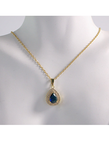 NASZYJNIK ŁEZKA NIEBIESKI KROPLA STAL...