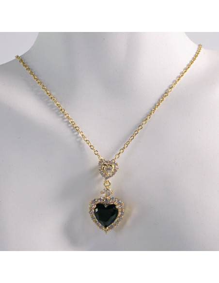 NASZYJNIK ZŁOTY SERCE CZARNY SERDUSZKO STAL CHIRURGICZNA LOLITA AKCESORIA