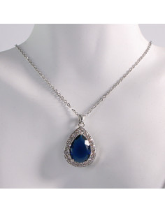 NASZYJNIK SREBRNY ŁEZKA GRANATOWY KROPLA STAL... 2