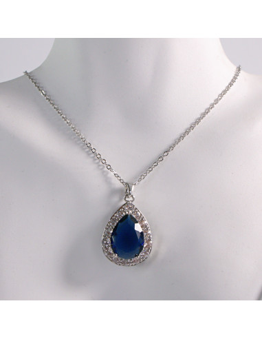 NASZYJNIK SREBRNY ŁEZKA GRANATOWY KROPLA STAL...