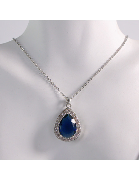 NASZYJNIK SREBRNY ŁEZKA GRANATOWY KROPLA STAL CHIRURGICZNA LOLITA AKCESORIA