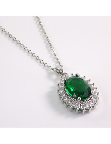 NASZYJNIK SREBRNY OWAL ZIELONY STAL...