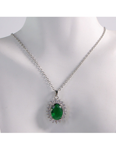 NASZYJNIK SREBRNY OWAL ZIELONY STAL...