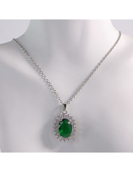 NASZYJNIK SREBRNY OWAL ZIELONY STAL CHIRURGICZNA LOLITA AKCESORIA