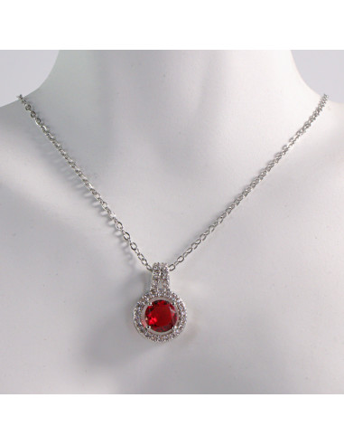 NASZYJNIK SREBRNY OKRĄG CZERWONY KOŁO STAL...