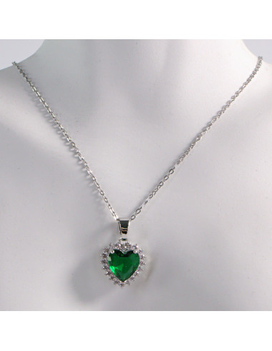 NASZYJNIK SREBRNY SERCE ZIELONY STAL...