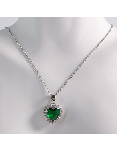 NASZYJNIK SREBRNY SERCE ZIELONY STAL CHIRURGICZNA LOLITA AKCESORIA
