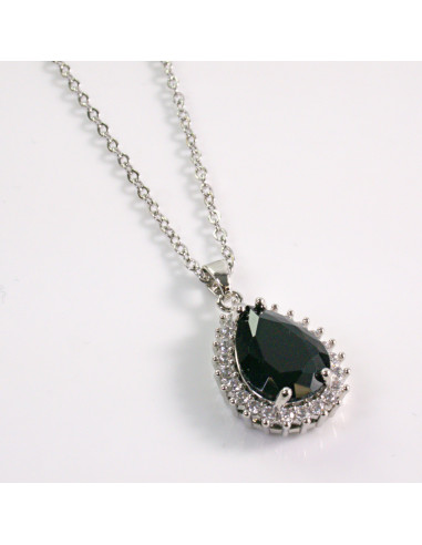 NASZYJNIK SREBRNY ŁEZKA CZARNY KROPLA STAL...