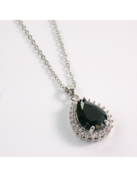 NASZYJNIK SREBRNY ŁEZKA CZARNY KROPLA STAL CHIRURGICZNA LOLITA AKCESORIA