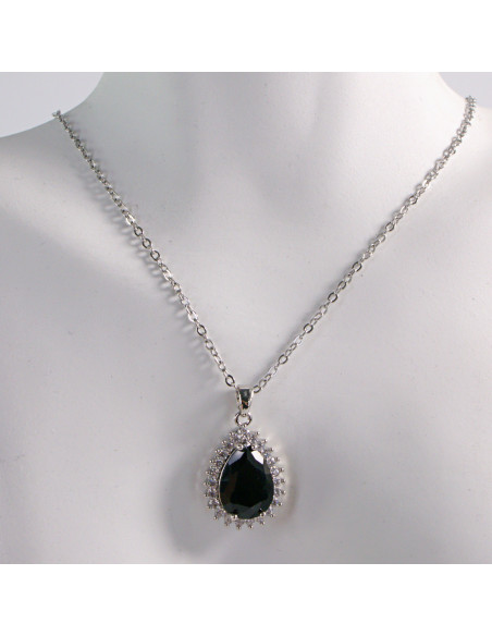 NASZYJNIK SREBRNY ŁEZKA CZARNY KROPLA STAL CHIRURGICZNA LOLITA AKCESORIA