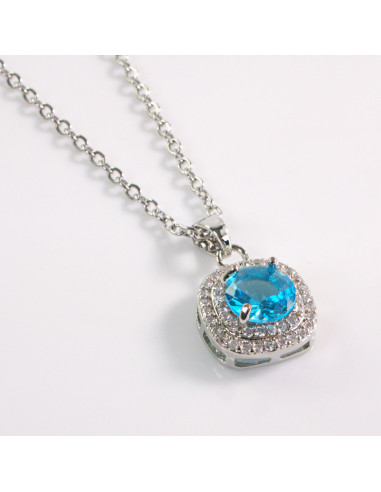 NASZYJNIK SREBRNY KRYSZTAŁ NIEBIESKI STAL...