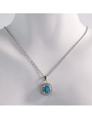 NASZYJNIK SREBRNY KRYSZTAŁ NIEBIESKI STAL...