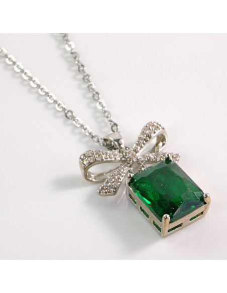 NASZYJNIK SREBRNY KOKARDA ZIELONY STAL CHIRURGICZNA LOLITA AKCESORIA